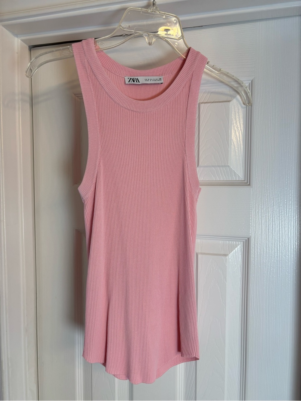 Zara Ribbed Knit Tank Top Pink Sleeveless Stretch Crew Neck Women’s Size Small